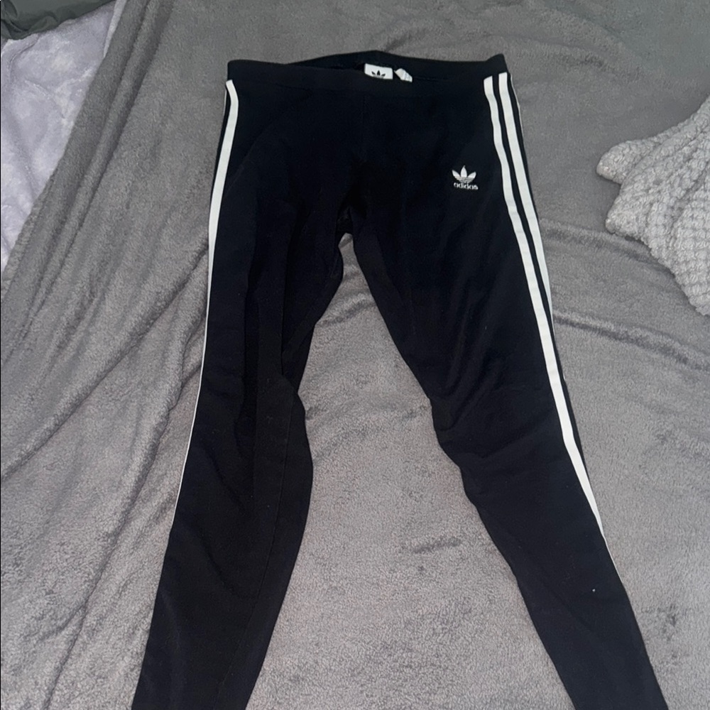 Adidas Black and White Leggings with Iconic Stripes
